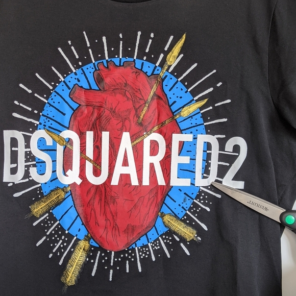 DSQUARED2 Tee Anatomical Heart Graphics Short Sleeve Rounded Collar Black M NWT - Picture 13 of 16